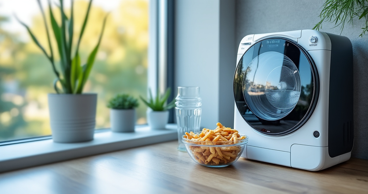 Fensterputzroboter beim automatischen Reinigen einer Fensterscheibe